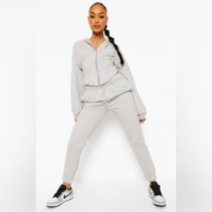 Boohoo Corset Hoodie Tracksuit in Marl Grey
